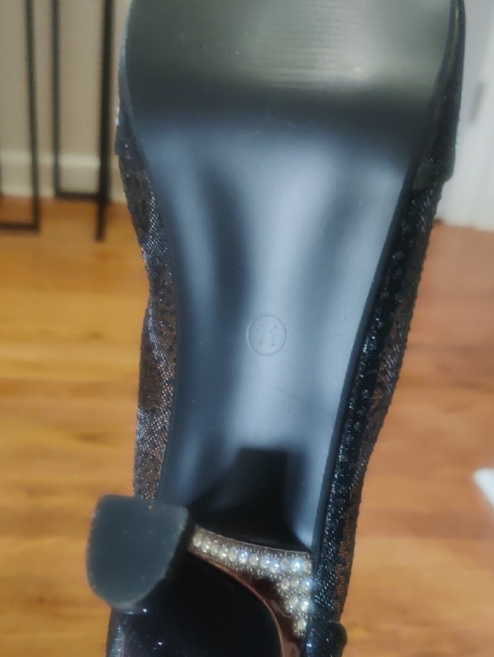 Elegant Women’s Black Peep-Toe Heels with Rhinestone Detail - Picture 7 of 7
